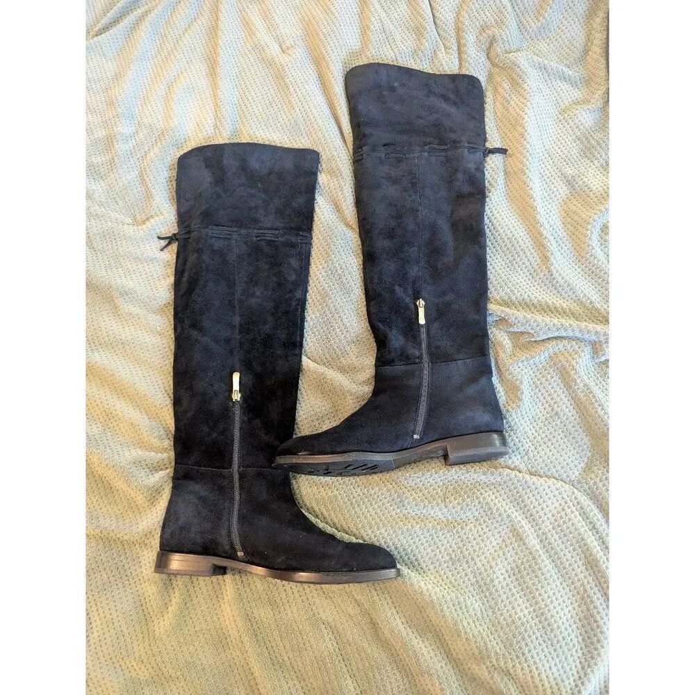Respect Your Self Black Stretch Suede Over The Knee Block Heel Boots Size 39 9